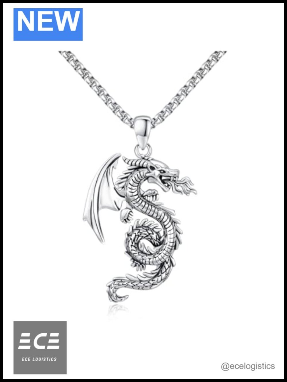 Men's Sterling Silver Dragon Pendant Necklace 20in Medieval Viking Chain